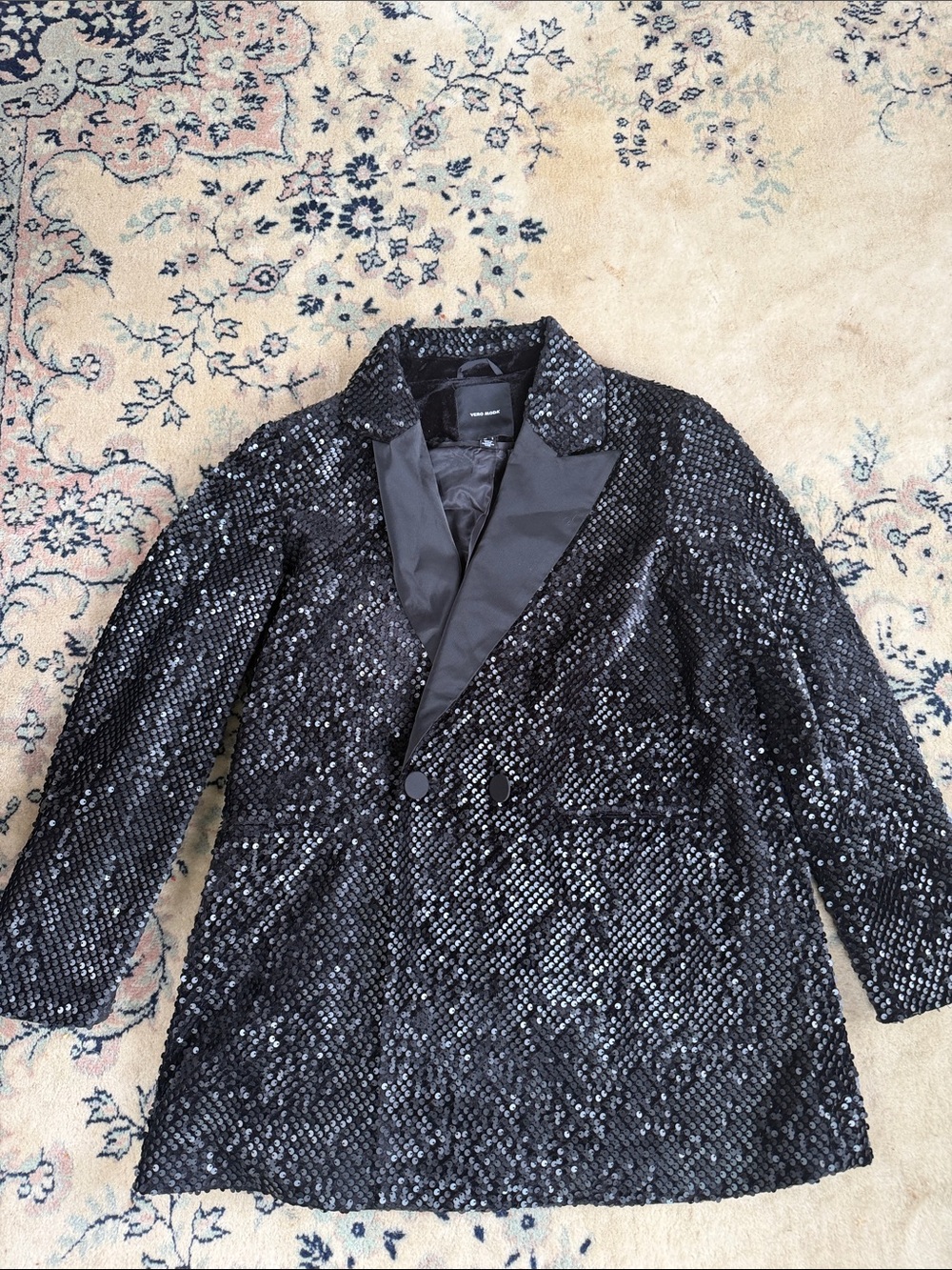 Vero Moda Black Sequin Blazer with Satin Lapel